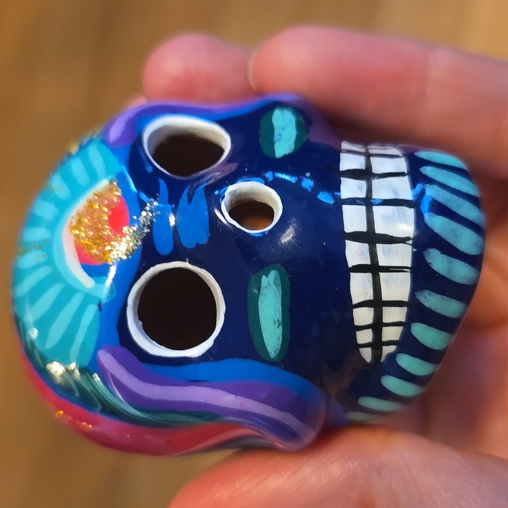 Colorful Hand Crafted Ceramic Skull Day Of The Dead